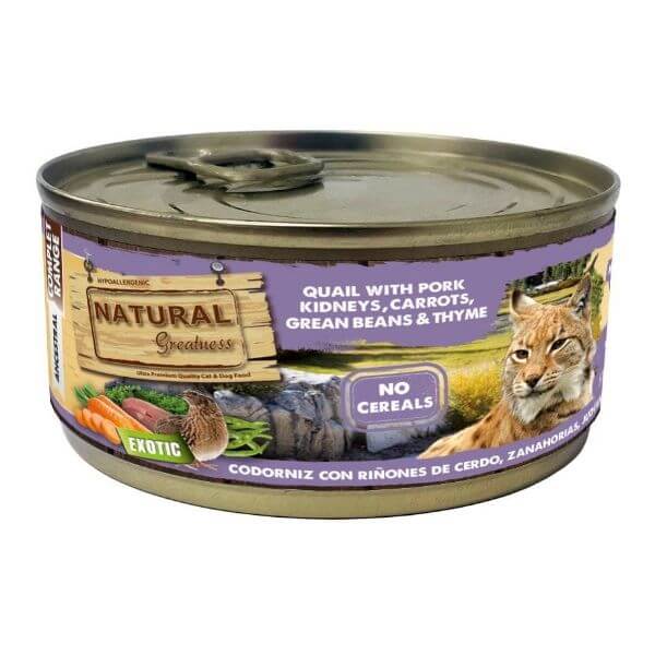 Alimento húmedo para gatos esterilizados Natural Greatness Codorniz con Riñones