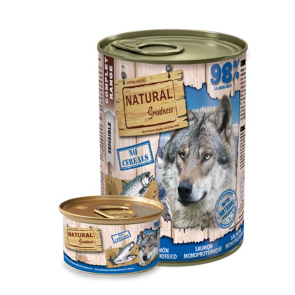 Lata monoproteica natural greatness salmon para perros