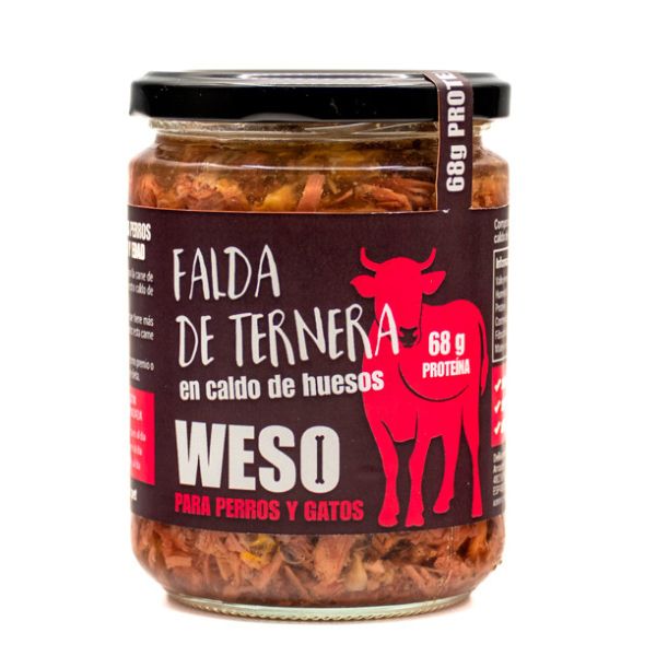 Caldo de hueso de ternera con carne de falda de ternera para perros gatos